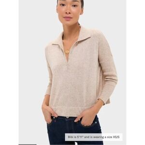 Tuckernuck Clayton Knit Polo Sweater M/L Tan Linen Blend Boxy